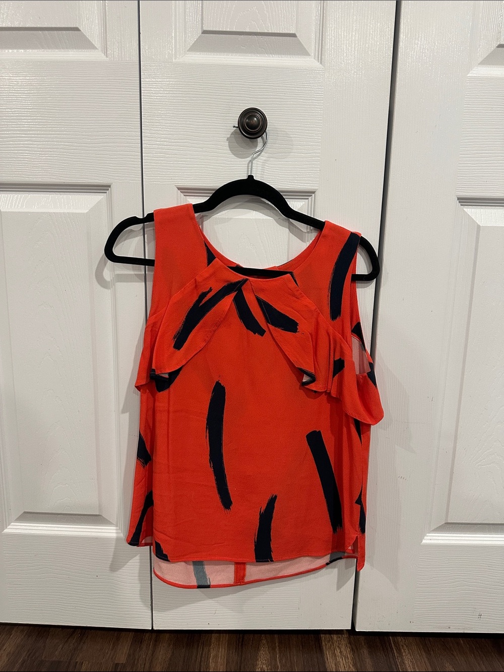 Red Printed Cold-Shoulder Ruffle Camisole